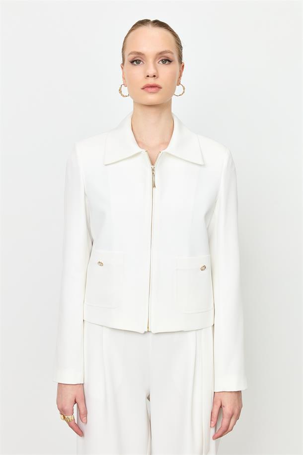 Fermuar Detaylı Kısa Ceket-KEMIK