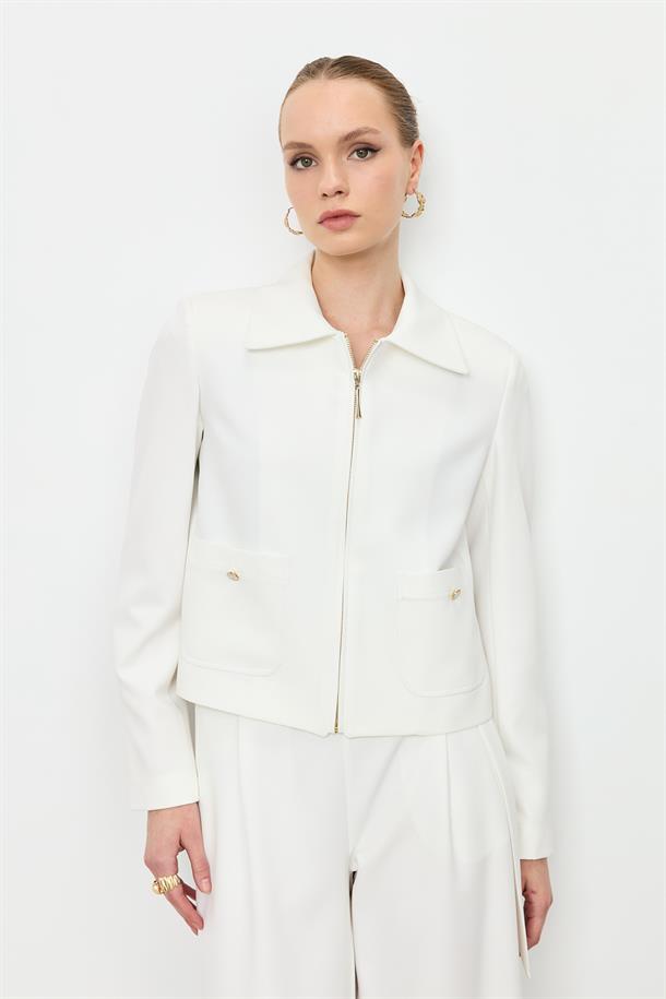 Fermuar Detaylı Kısa Ceket-KEMIK