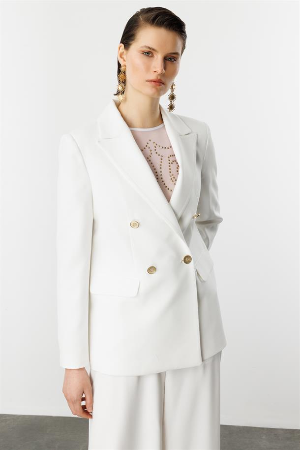 Kruvaze Yaka Hürrem Ceket-KEMIK