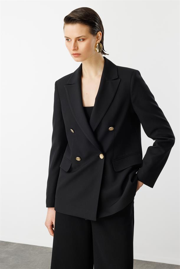 Kruvaze Yaka Hürrem Ceket-SİYAH