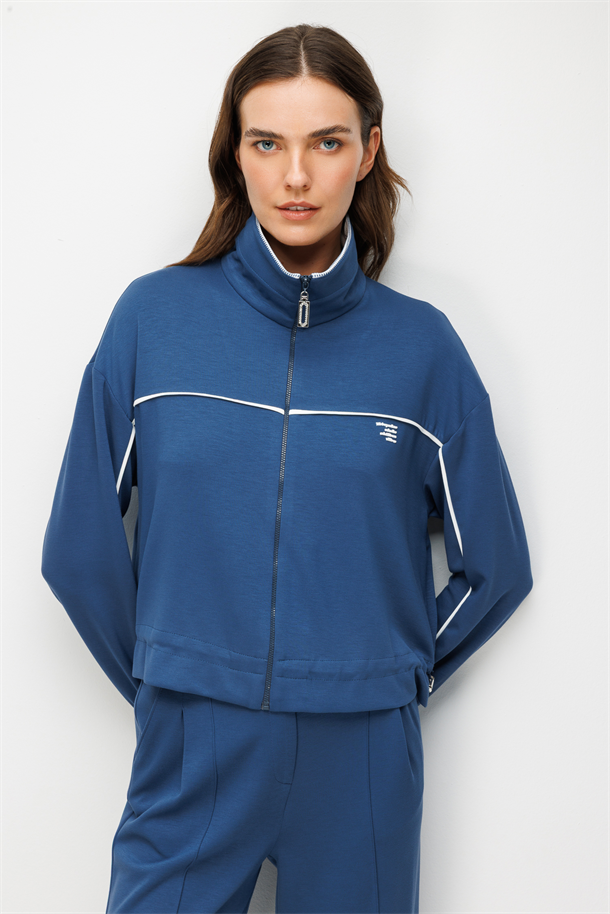 Fermuarlı Modal Bluz-İNDİGO