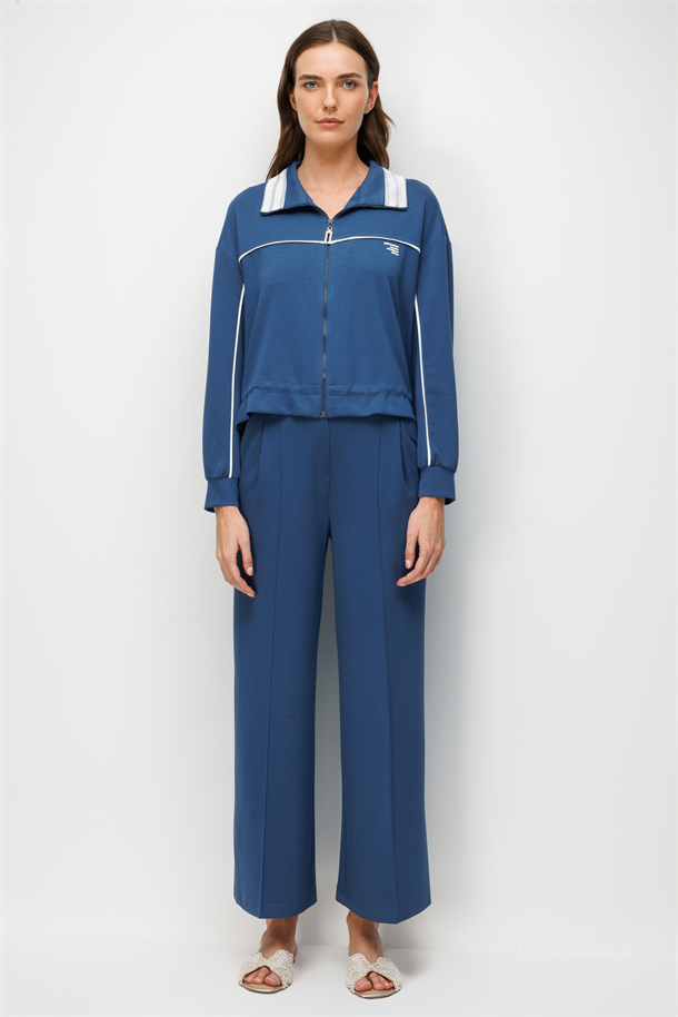 Fermuarlı Modal Bluz-İNDİGO