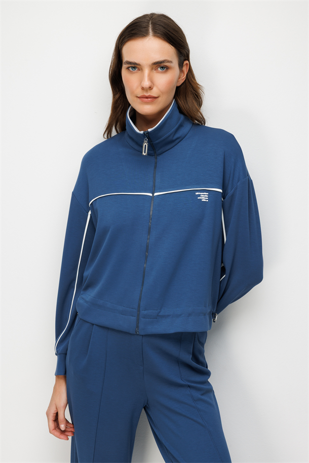 Fermuarlı Modal Bluz-İNDİGO