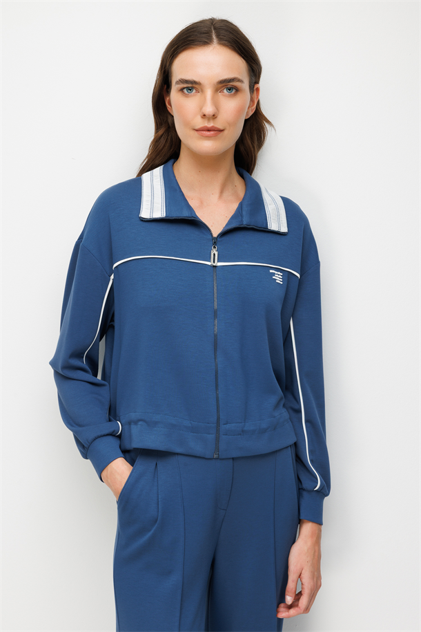 Fermuarlı Modal Bluz-İNDİGO