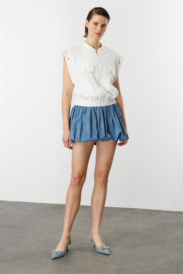 Fermuarlı Penye Yelek-KEMIK