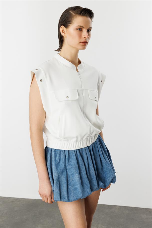 Fermuarlı Penye Yelek-KEMIK