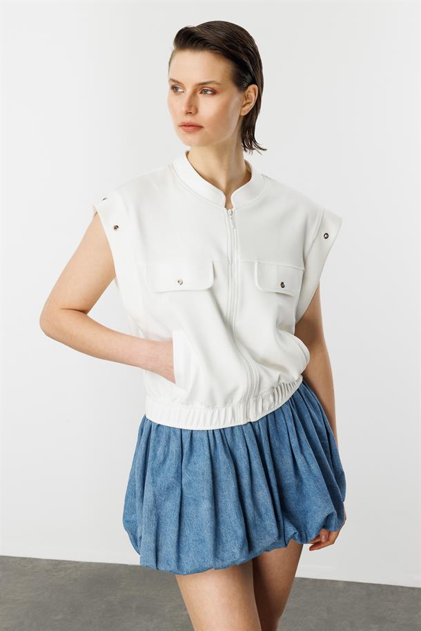 Fermuarlı Penye Yelek-KEMIK