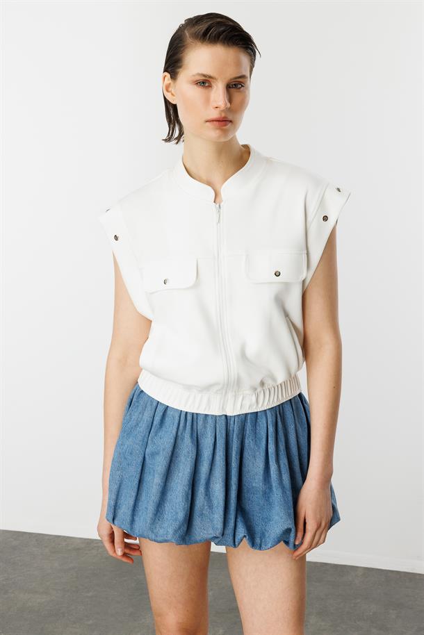 Fermuarlı Penye Yelek-KEMIK