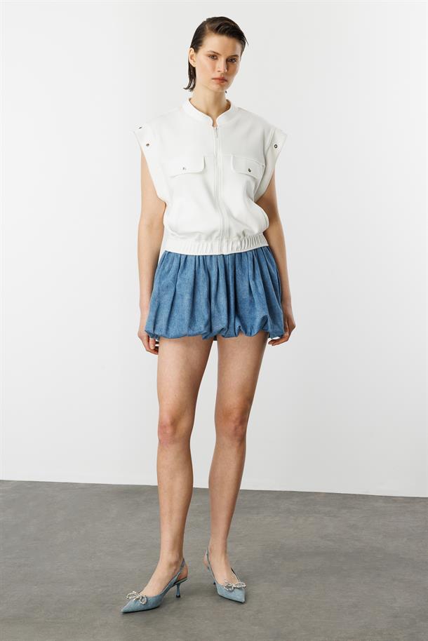 Fermuarlı Penye Yelek-KEMIK