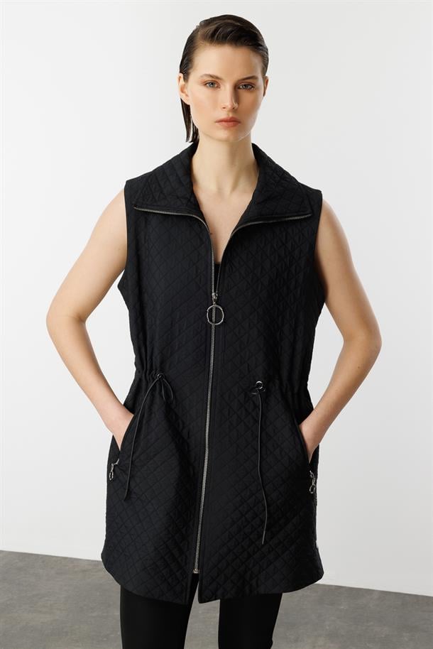 Fermuarlı Penye Yelek-SİYAH