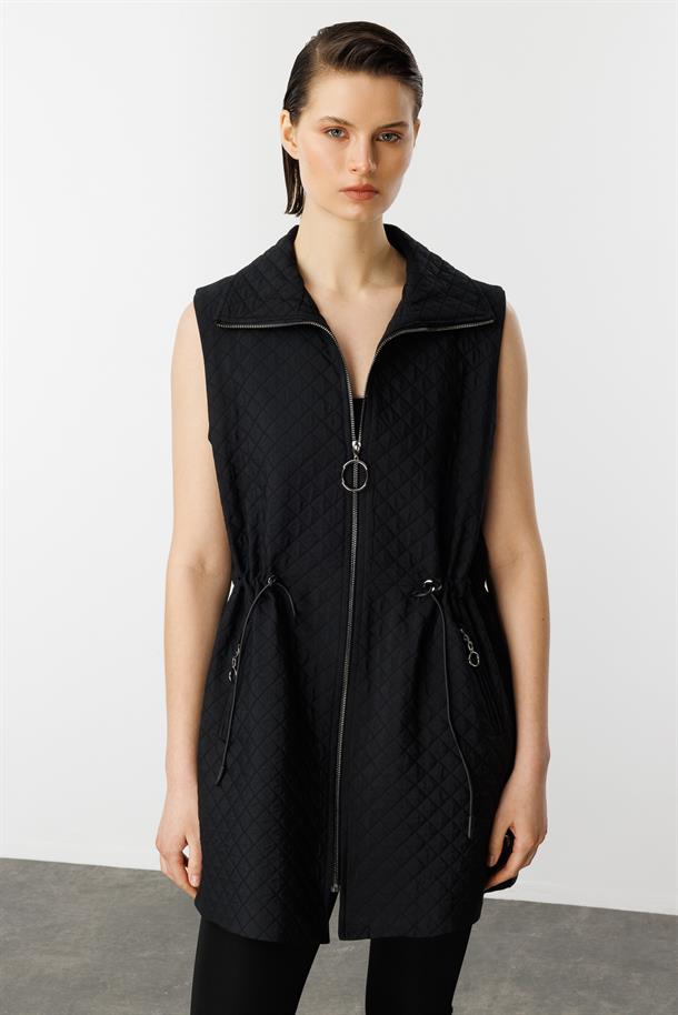 Fermuarlı Penye Yelek-SİYAH