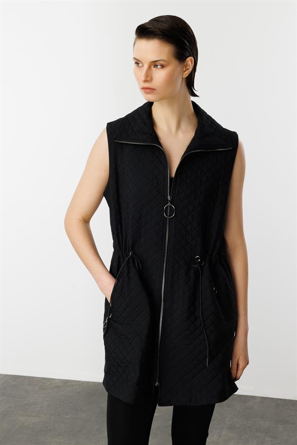 Fermuarlı Penye Yelek-SİYAH