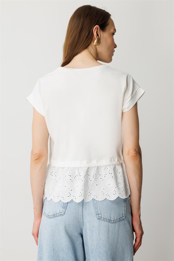 Fisto Detay Pamuklu Penye Tişört-KEMIK