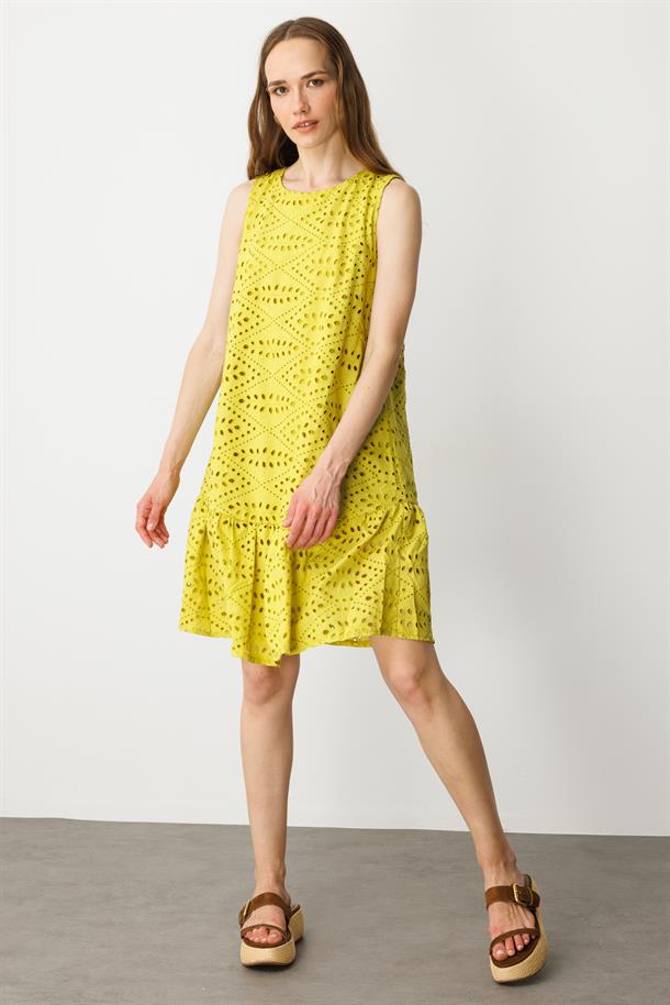 Fisto Görünüm Pamuklu Elbise-HARDAL