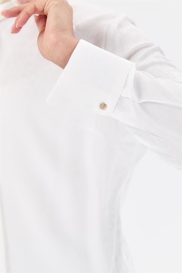 Fular Detaylı Büyük Beden Gömlek-KEMIK