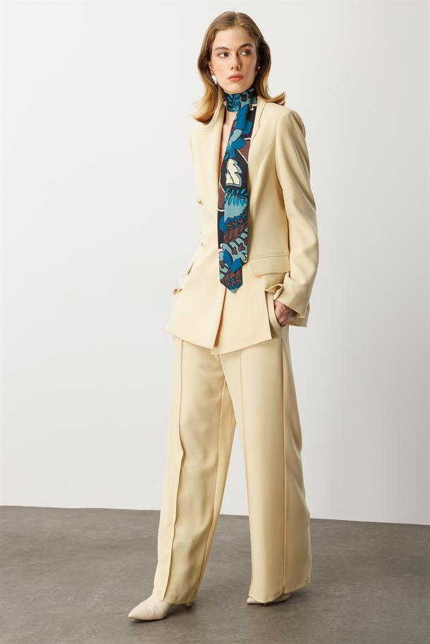 Fular Detaylı Kruvaze Ceket-SARI