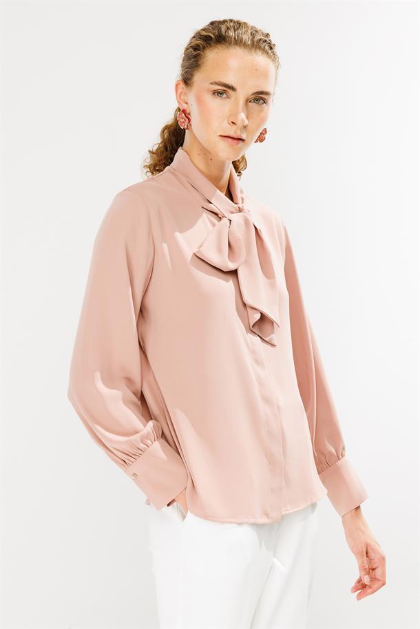 Fular Yaka Gömlek-PUDRA