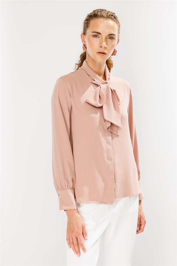 Fular Yaka Gömlek-PUDRA