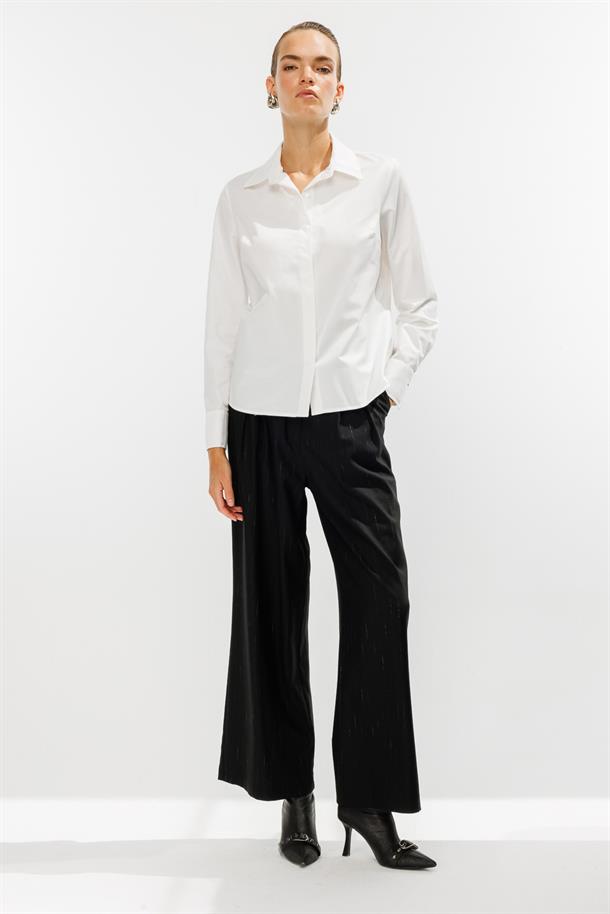 Gizli Düğmeli Uzun Kollu Gömlek-KEMIK