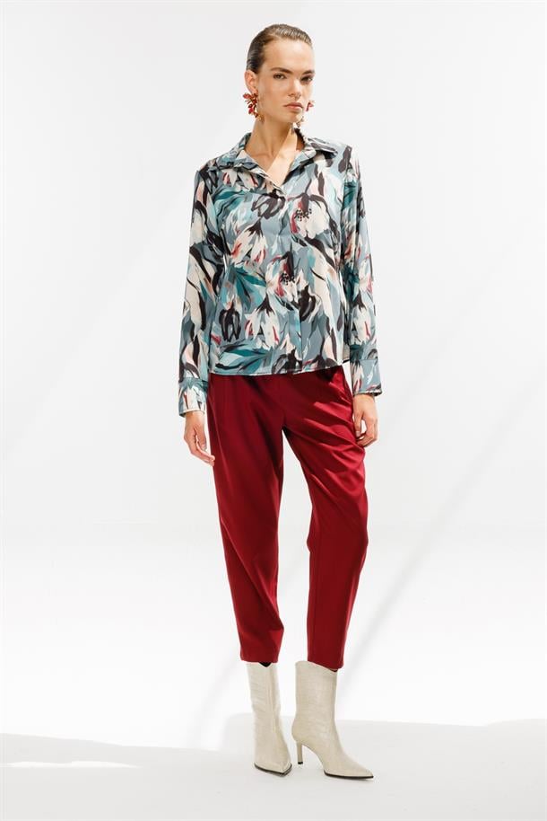 Gizli Düğmeli Uzun Kollu Gömlek-YEŞİL