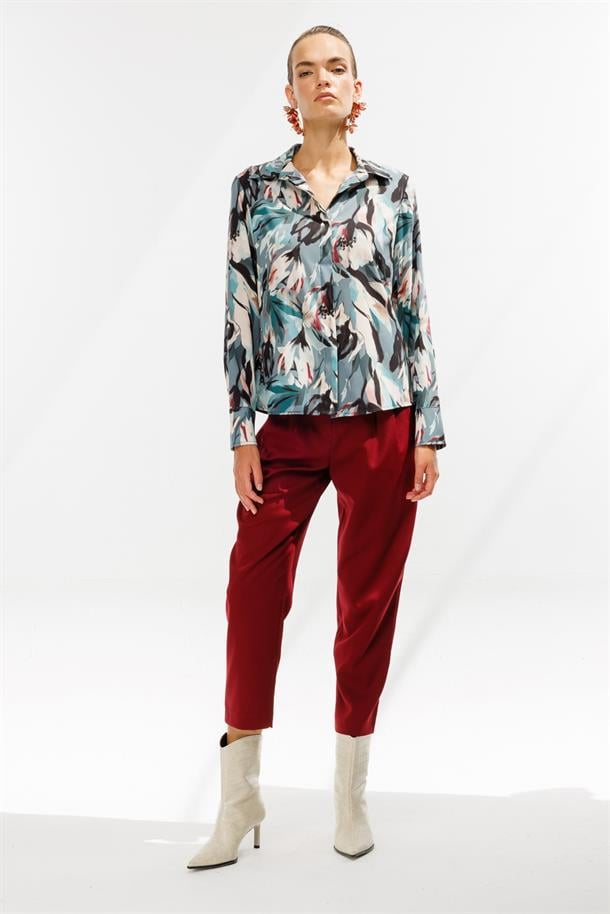 Gizli Düğmeli Uzun Kollu Gömlek-YEŞİL