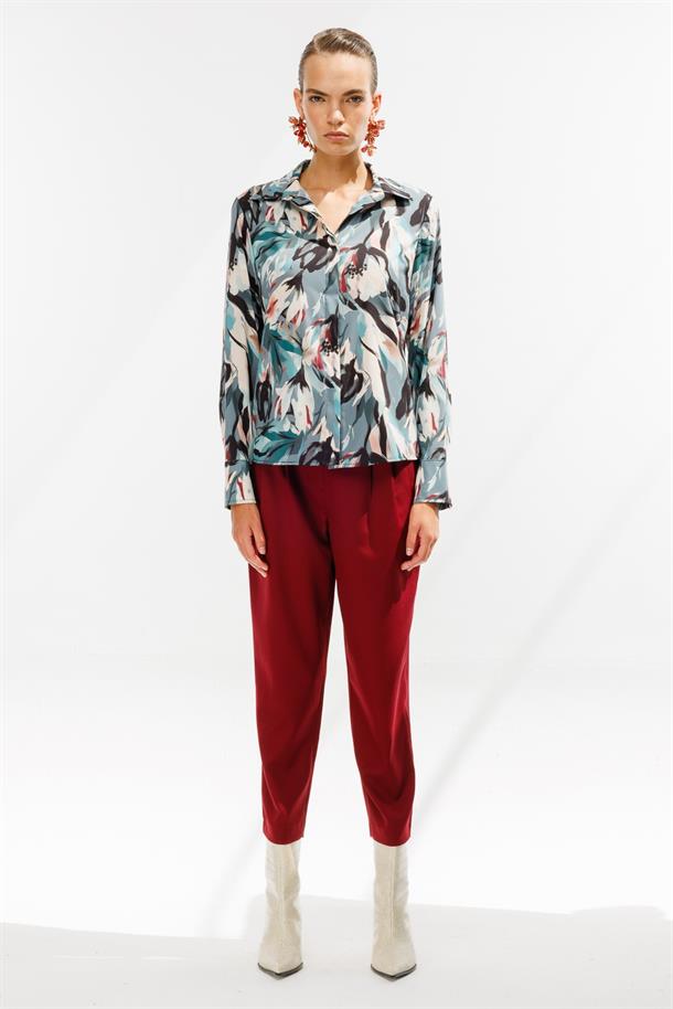 Gizli Düğmeli Uzun Kollu Gömlek-YEŞİL