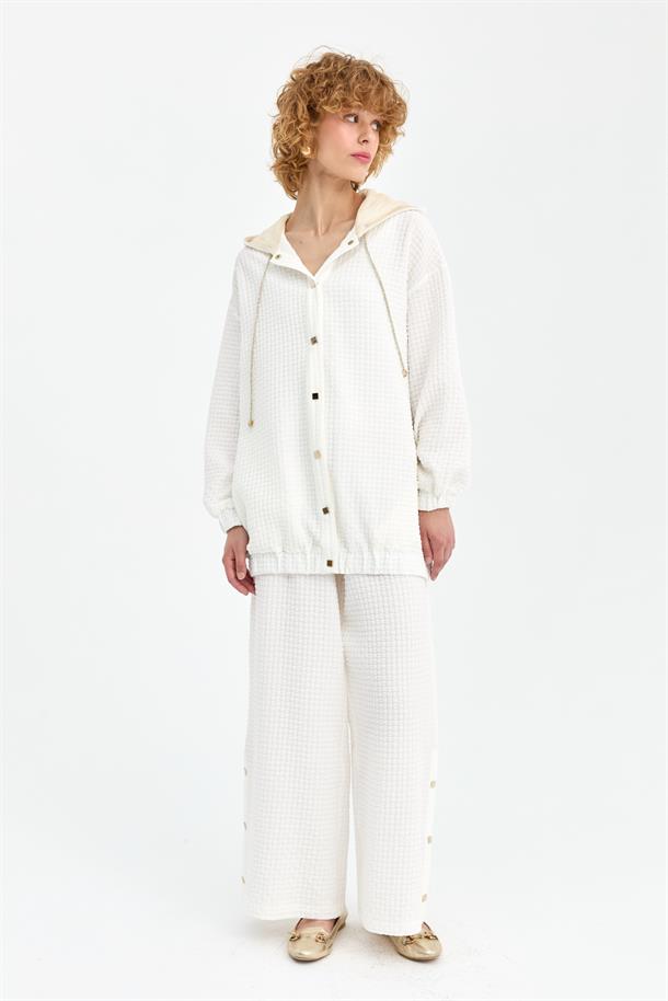 Gold İp ve Düğme Detaylı Kapüşonlu Ceket-KEMIK