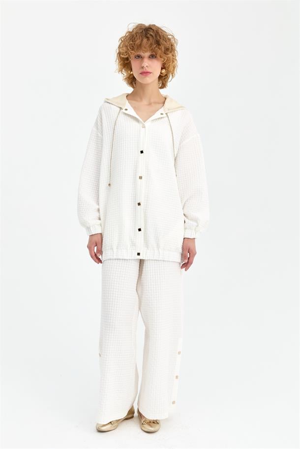 Gold İp ve Düğme Detaylı Kapüşonlu Ceket-KEMIK