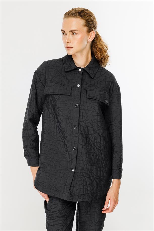 Gömlek Yaka Kapitone Kumaş Tunik-SİYAH