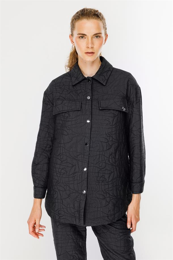 Gömlek Yaka Kapitone Kumaş Tunik-SİYAH