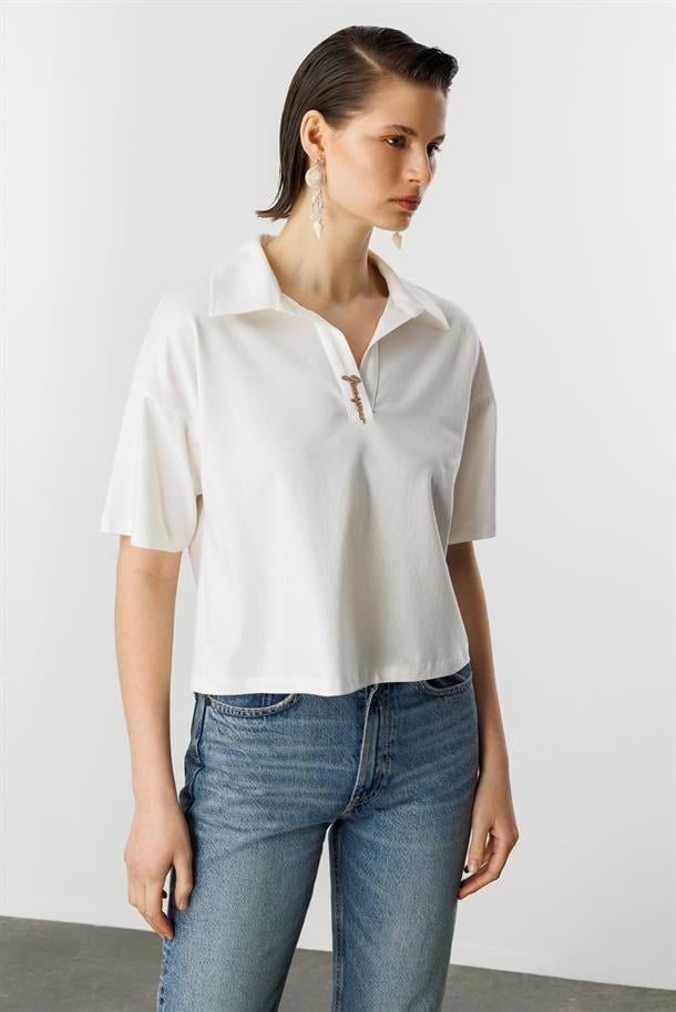 Gömlek Yaka Pamuklu Bluz-KEMIK