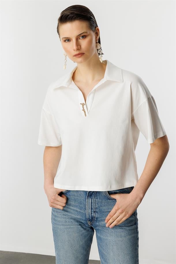 Gömlek Yaka Pamuklu Bluz-KEMIK