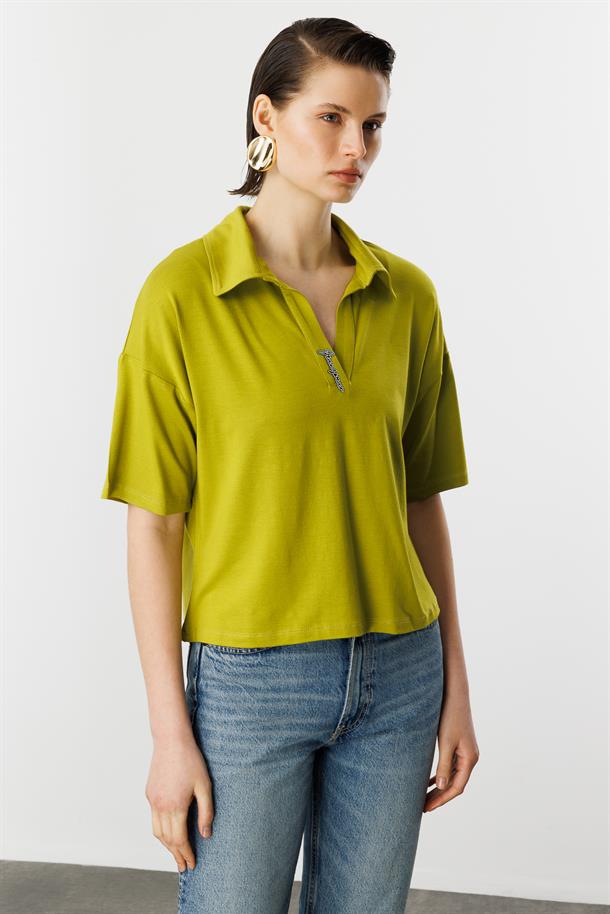 Gömlek Yaka Pamuklu Bluz-Y.YEŞİLİ