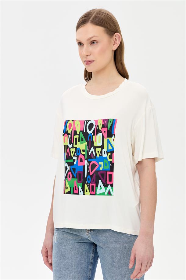 Harf Baskılı Kısa Kollu Tişört-KEMIK