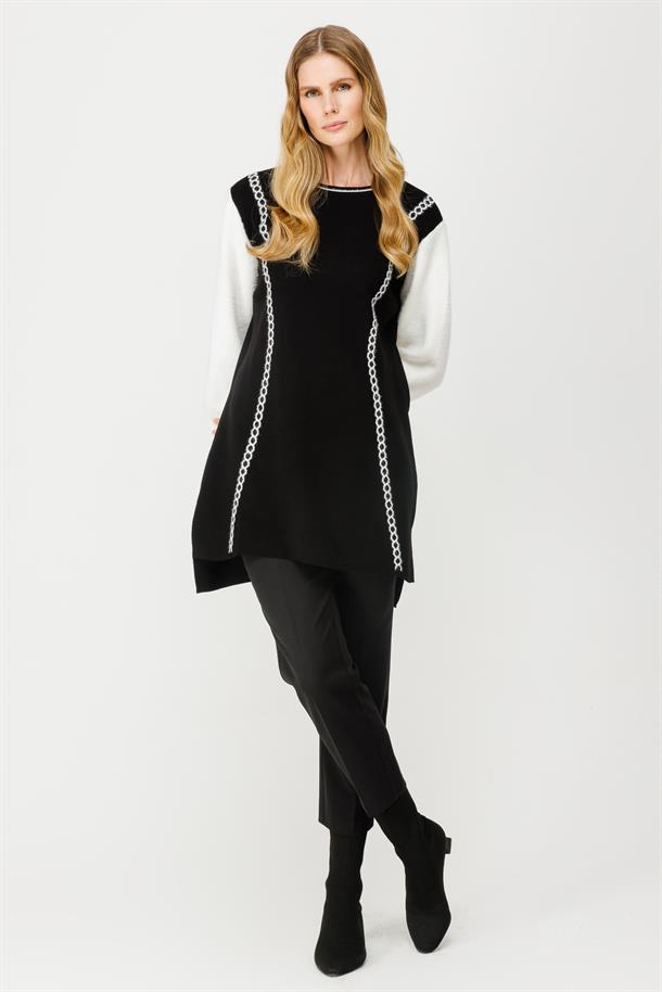 İki Renkli Triko Tunik-SİYAH
