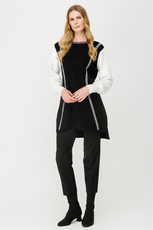 İki Renkli Triko Tunik-SİYAH