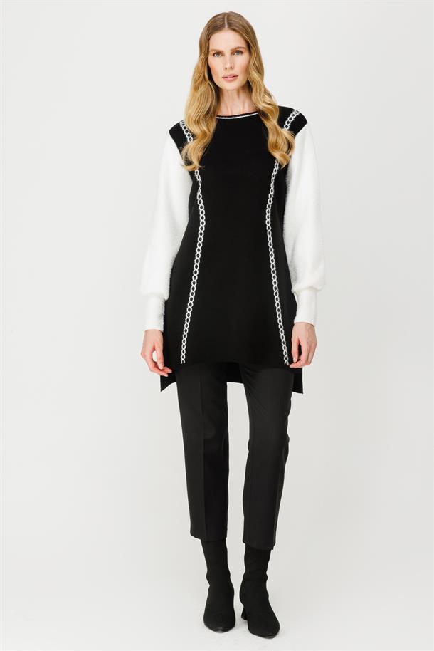 İki Renkli Triko Tunik-SİYAH