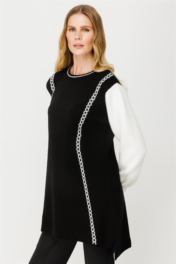 İki Renkli Triko Tunik-SİYAH