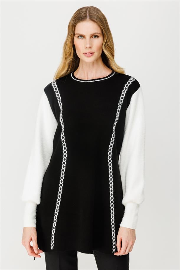 İki Renkli Triko Tunik-SİYAH