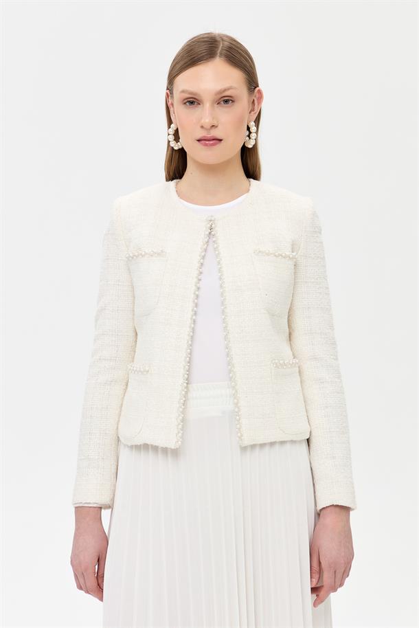 İnci Detaylı Chanel Ceket-KEMIK
