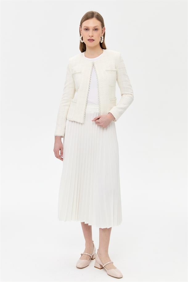 İnci Detaylı Chanel Ceket-KEMIK