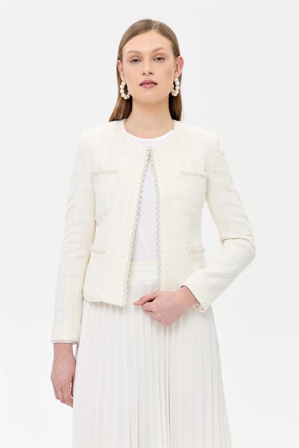 İnci Detaylı Chanel Ceket-KEMIK