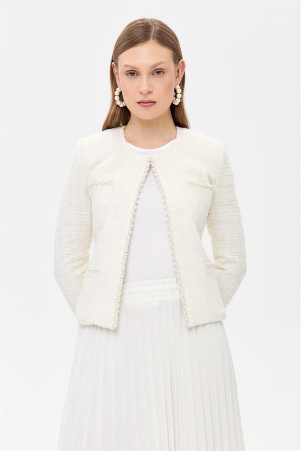 İnci Detaylı Chanel Ceket-KEMIK