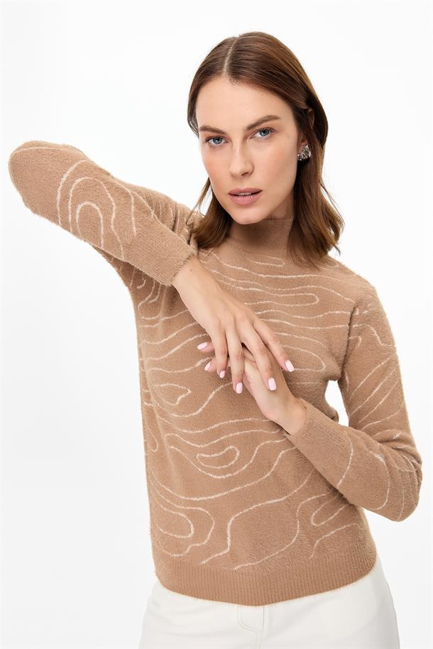 İp Desenli Yumoş Triko Kazak-BİSKÜVİ