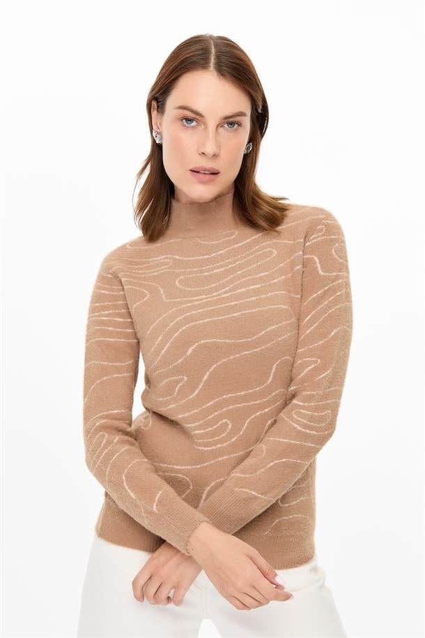 İp Desenli Yumoş Triko Kazak-BİSKÜVİ