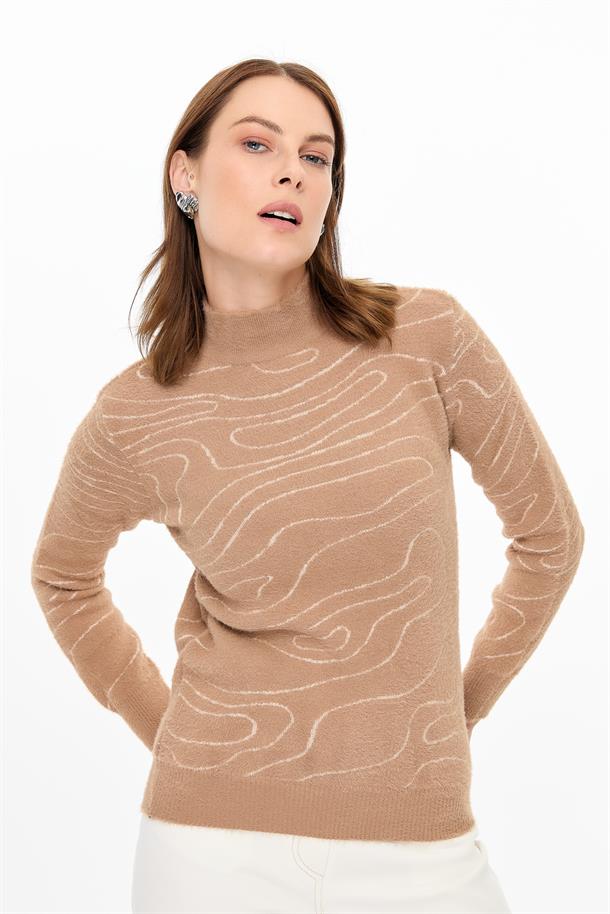 İp Desenli Yumoş Triko Kazak-BİSKÜVİ