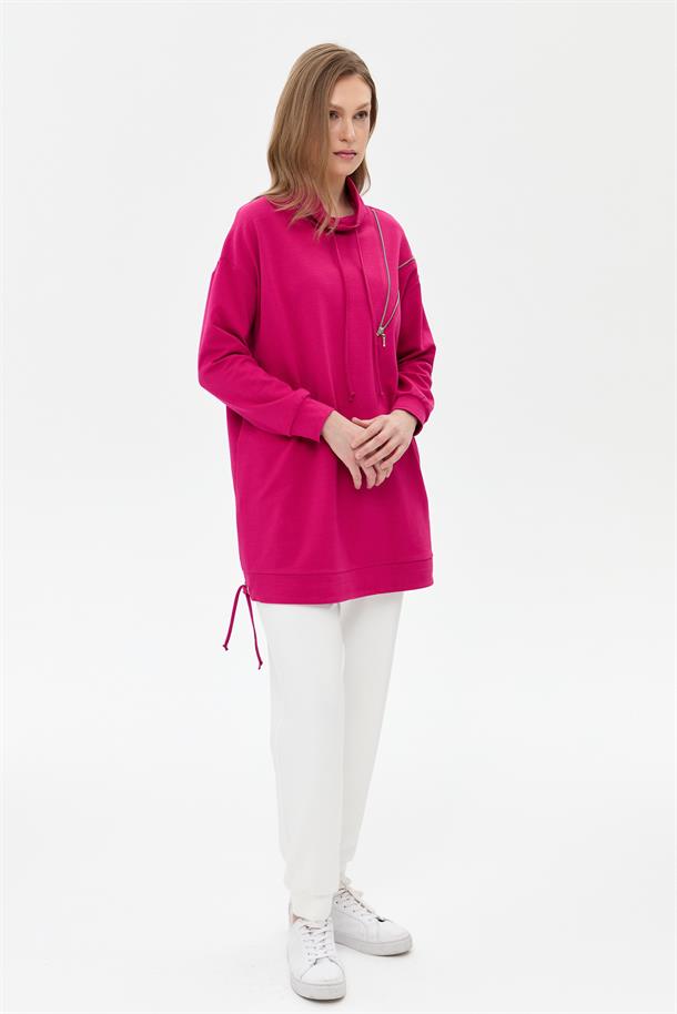 İpli Fermuar Detaylı Rahat Kalıp Tunik-FUJYA