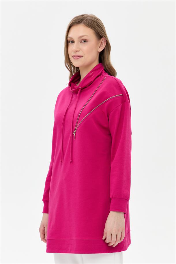 İpli Fermuar Detaylı Rahat Kalıp Tunik-FUJYA