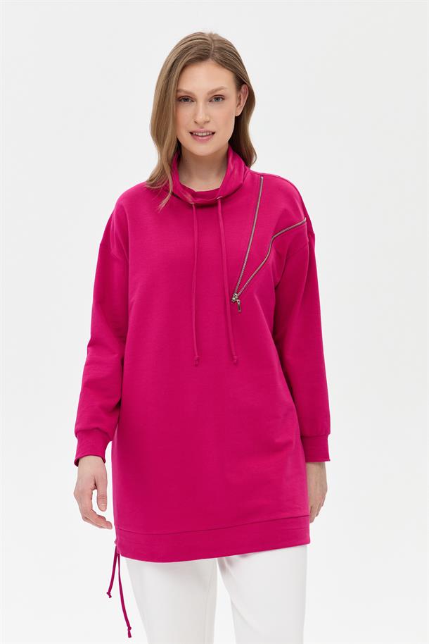 İpli Fermuar Detaylı Rahat Kalıp Tunik-FUJYA