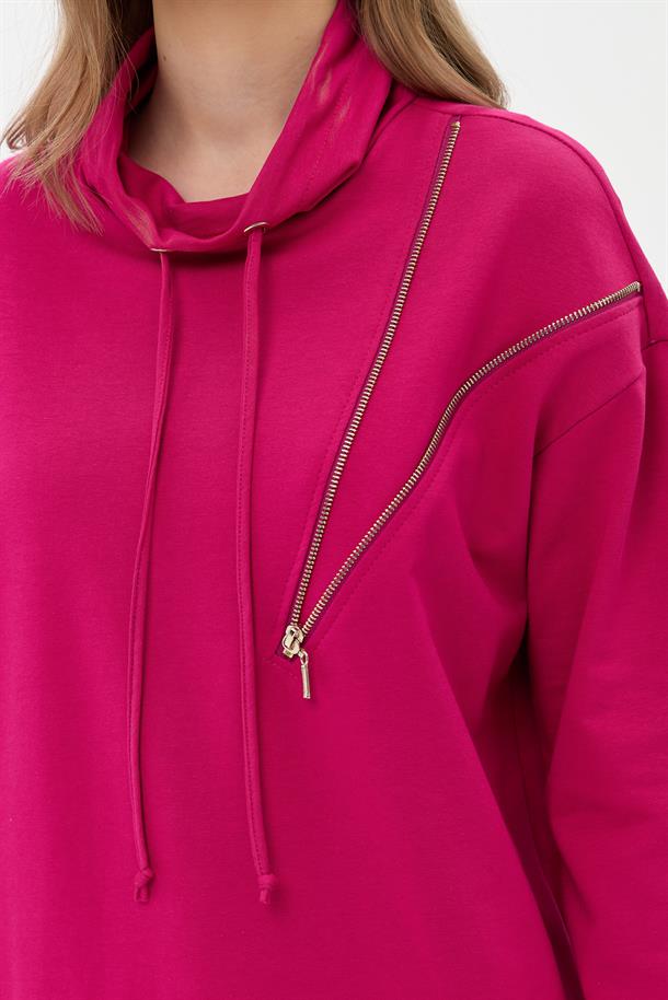 İpli Fermuar Detaylı Rahat Kalıp Tunik-FUJYA